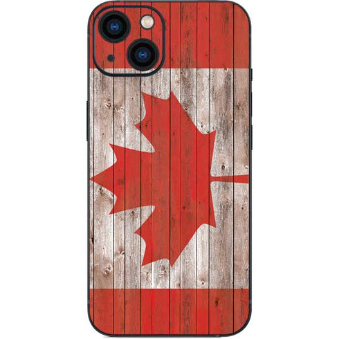 Canadian Flag Dark Wood iPhone 14 Plus Skin
